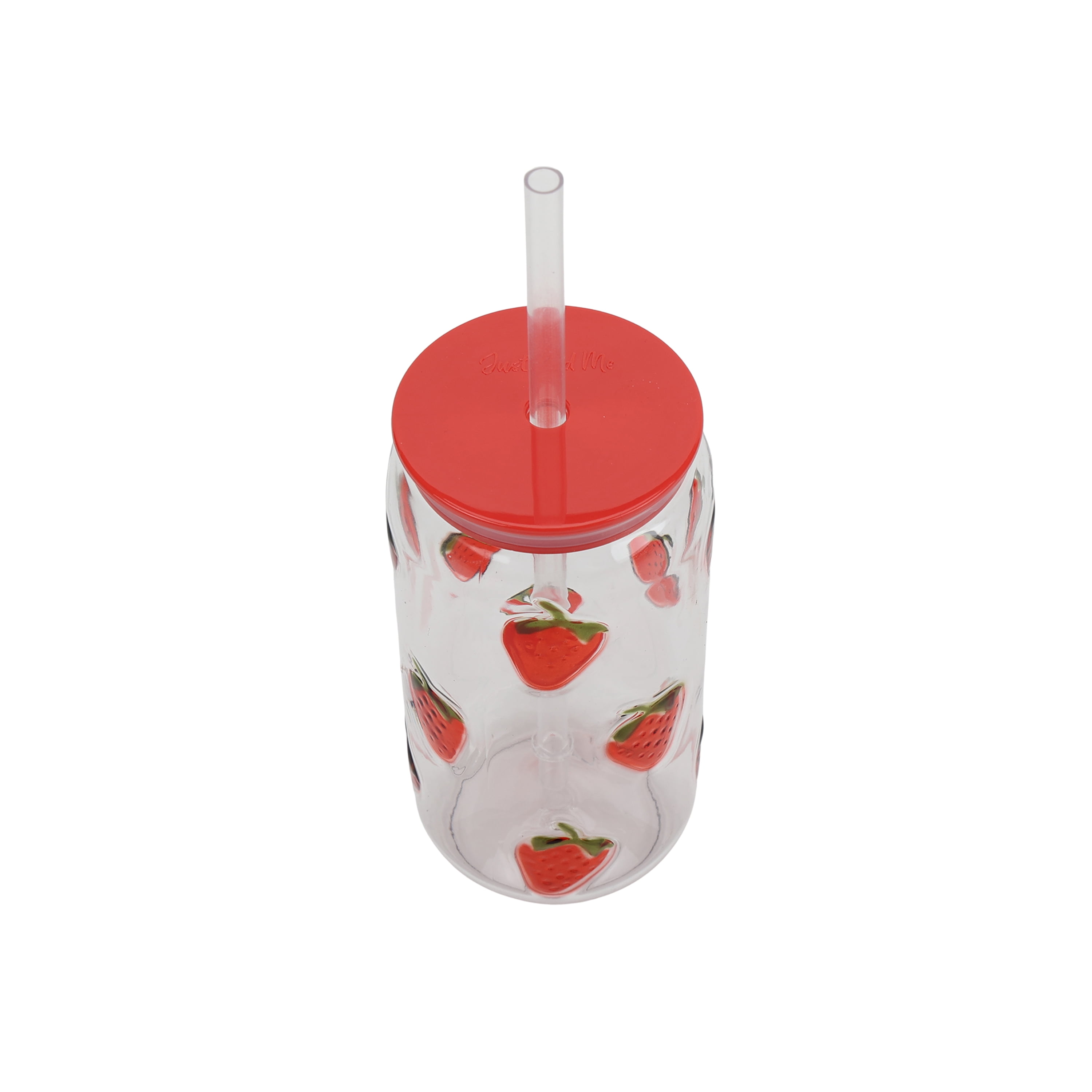 Just Feed Me by Jessie James Decker 4-Piece 18oz Embossed Strawberry Can Sipper Tumbler with Straw Set