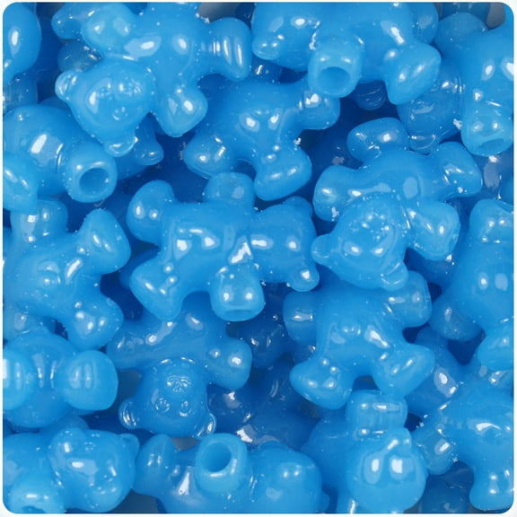 BeadTin Blue Glow 25mm Teddy Bear Pony Beads (24pcs)