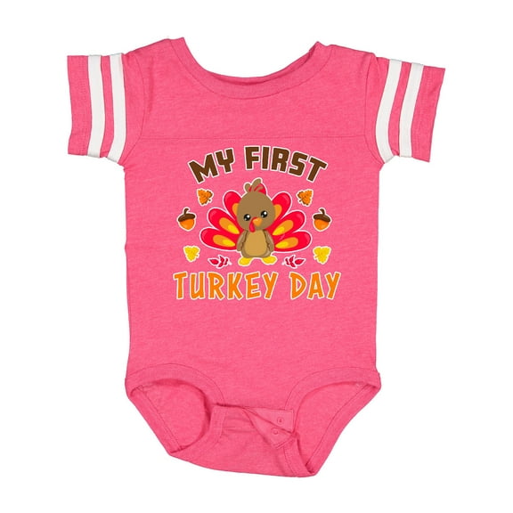 Inktastic My First Turkey Day with Turkey and Leaves Boys or Girls Baby Bodysuit