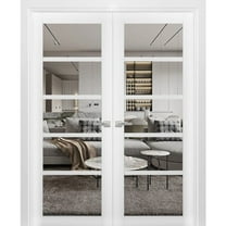 Solid French Double Doors | Quadro 4522 White Silk with Clear Glass | Wood Solid Panel Frame Trims | Closet Bedroom Sturdy Doors-72" x 96" (2* 36x96)