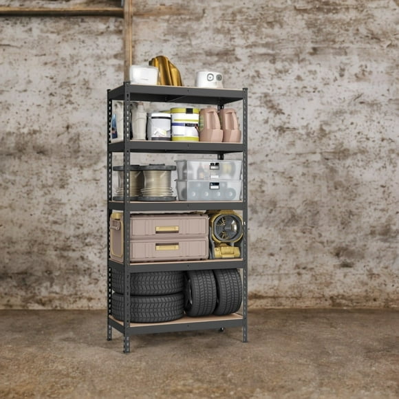 5-Tier Heavy Duty Storage Shelves, 2310 lb Capacity, Boltless Adjustable Shelving Unit, 17.7" x 35.4" x 70.9", for Garage Basement Study, Dividable into 2 Units, Black,Beige