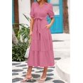 thumbnail image 4 of Vestido midi PRETTYGARDEN para mujer, verano 2025, cuello en V, con volantes, 4 of 9