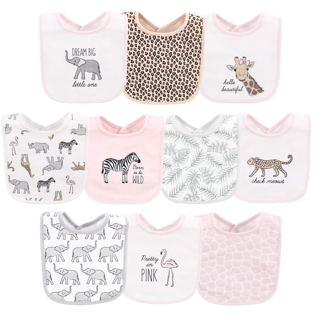 Baberos de Algodón Hudson Baby rosa Safari Moderno para Bebé Unisex Talla Única