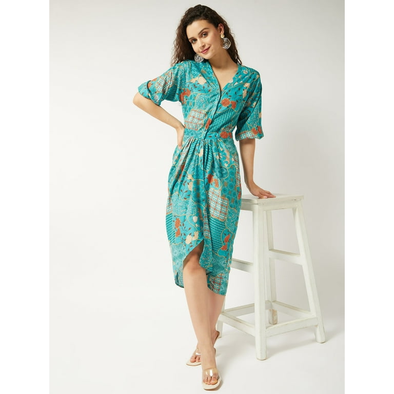 Green Printed Dhoti Dress XS / Green / Polyester