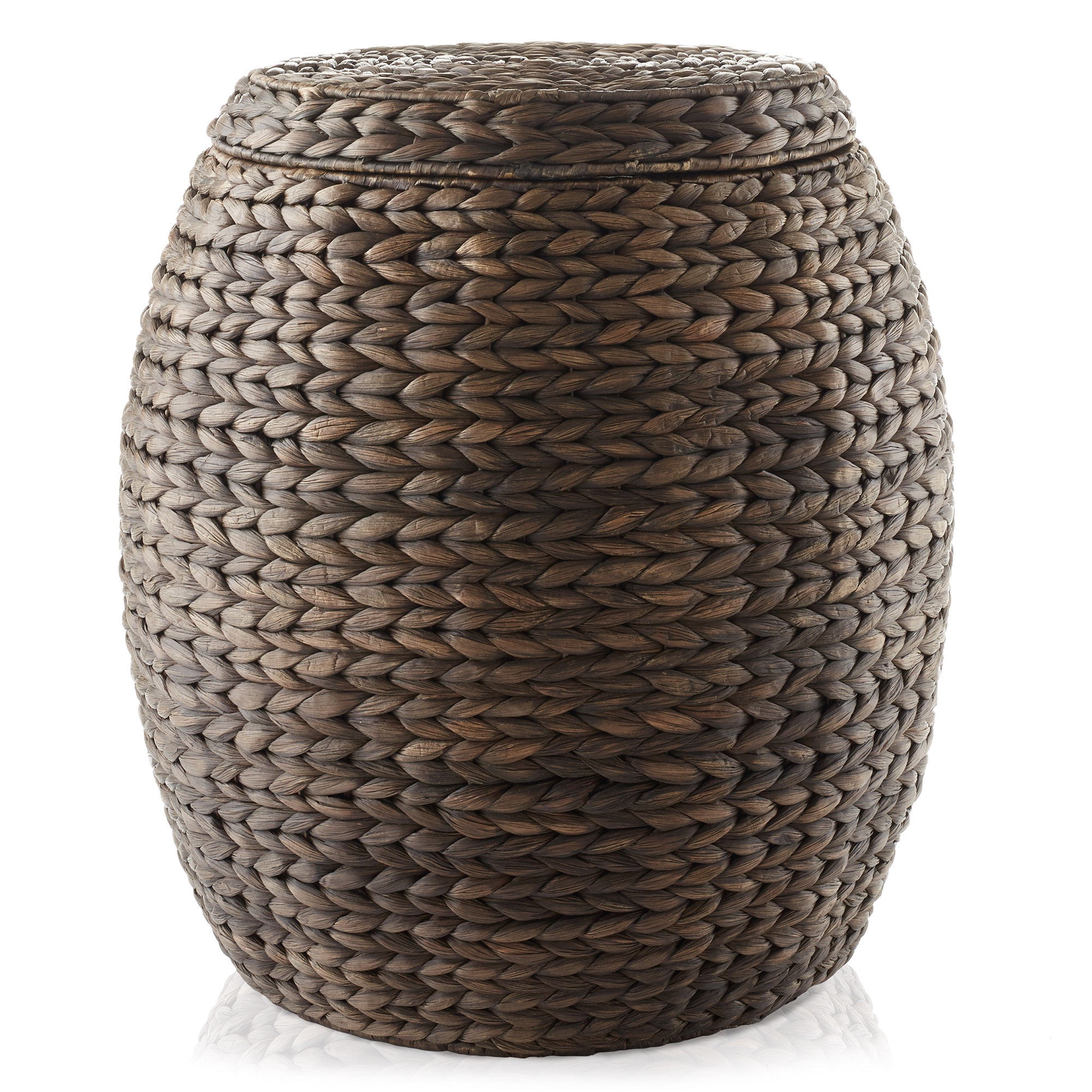 Casafield Round Storage Basket with Lid, Espresso Dark Brown - Handwoven Water Hyacinth Hamper Organizer for Laundry, Blankets, Plants