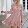 thumbnail image 6 of RYKJLWY Summer Dresses for Women Womens Summer Short Sleeve V Neck Mini Dress Chiffon Dot Flowy Short Dress Casual Dresses for Women Women Beach Sun Dress Sundresses for Women(Pink,L), 6 of 9
