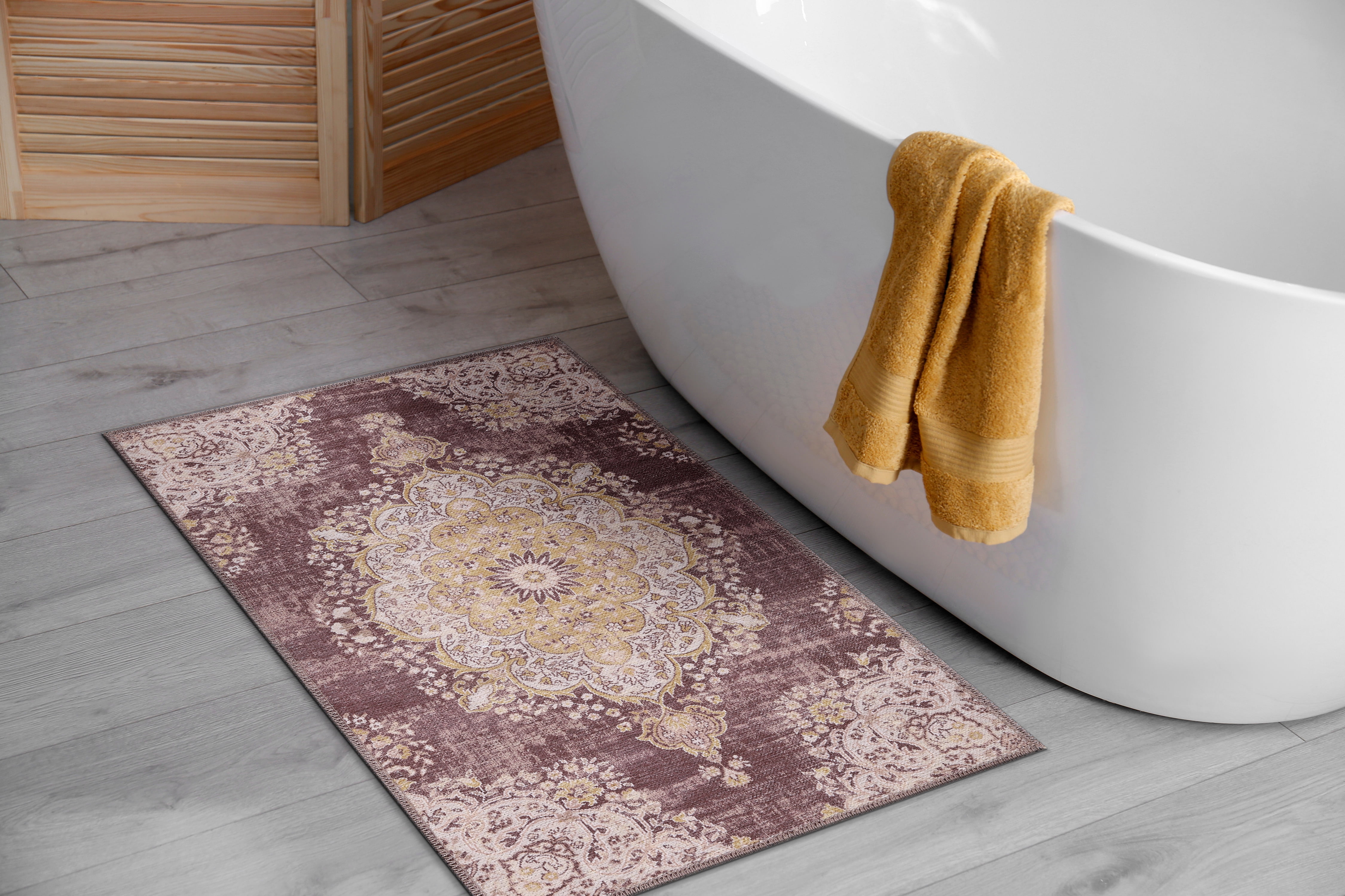 CAMILSON Machine Washable Rug, Distressed Vintage Area Rugs, Stain and Water Resistant, Traditional Bohemian Indoor Carpet (2x3, Yellow)