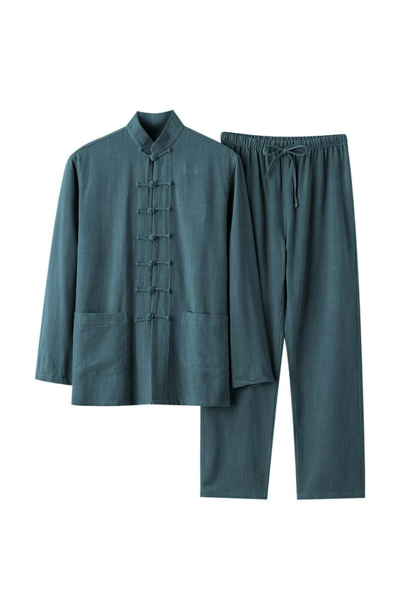 Tang Suit Men Hanfu Chinese Traditional Clothes Kung Fu Shirt Uniform Long Sleeved Coat Tops and Pants