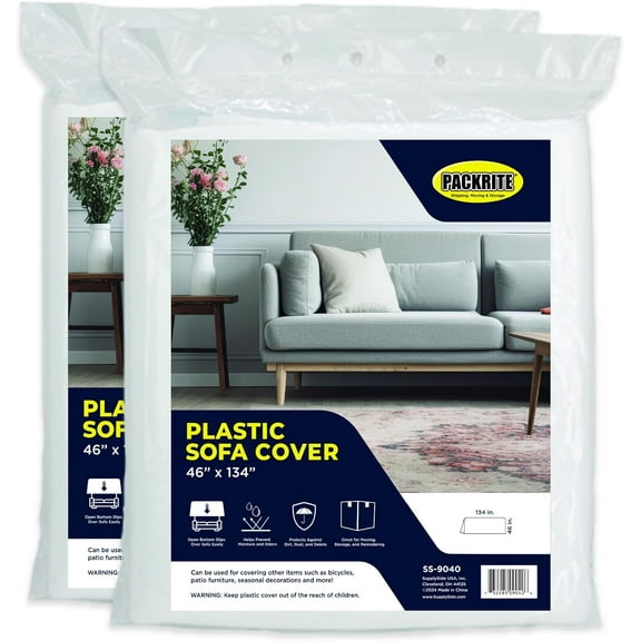 2 Pack Plastic Couch Cover for Moving and Storage, Sofa Bag Plastic Sofa Cover Protector Waterproof Dust Cover, 134 Inches X 46 Inches