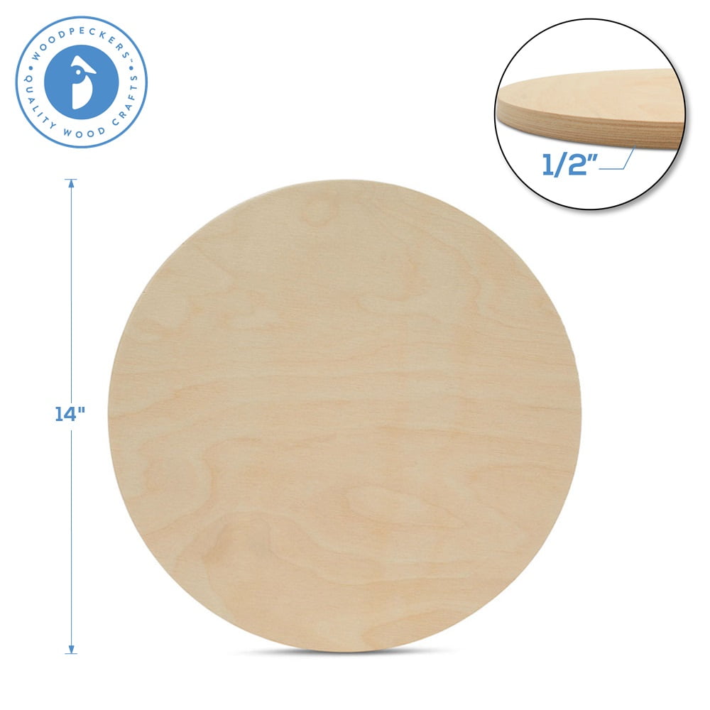 Unfinished Wood Rounds for Crafts - 2 Pack of 14 Inch Diameter Reversible  Wood Circles with Real Wood Veneer That Will Not Warp, Wood Slices with