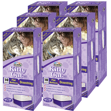 ALFAPET Flat-Bottom Drawstring Cat Box Liners, 60 Liners, 6 Cartons