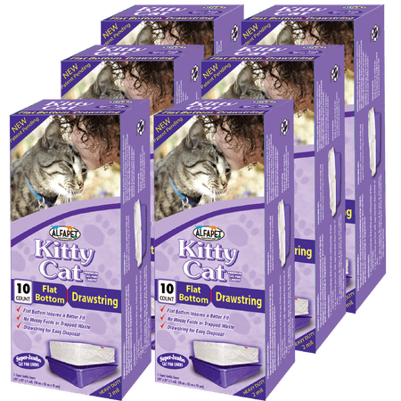 ALFAPET Flat-Bottom Drawstring Cat Box Liners, 60 Liners, 6 Cartons