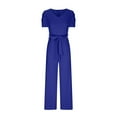 thumbnail image 4 of Homenesgenics Womens Jumpsuits Summer Clearance Women Strappy Waist Up Short Sleeved Jumpsuit with V-Neck Wide Leg Blue XXL, 4 of 6
