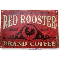 Wall Tin Sign Coffee Red Rooster Metal Decor Art Kitchen Store Bar Tin Sign 8x12 Aluminum Plate