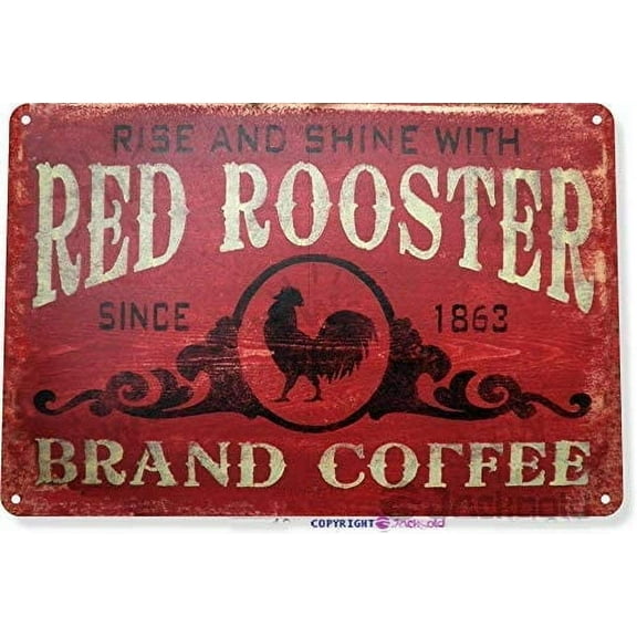 Wall Tin Sign Coffee Red Rooster Metal Decor Art Kitchen Store Bar Tin Sign 8x12 Aluminum Plate