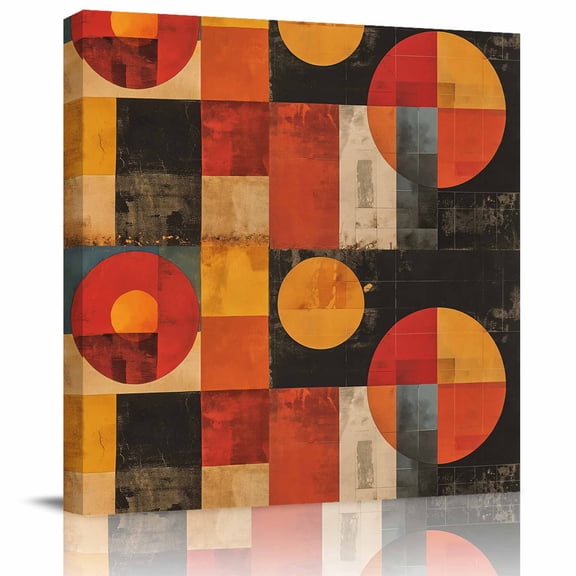 Wall Art Prints, Red Orange Geometric Framed Canvas Prints for Bedroom Living Room Bathroom Office, Vintage Oil Painting Abstract Art Gallery Wrap Wall Art Poster for Gifts Home Decor 8"x8"