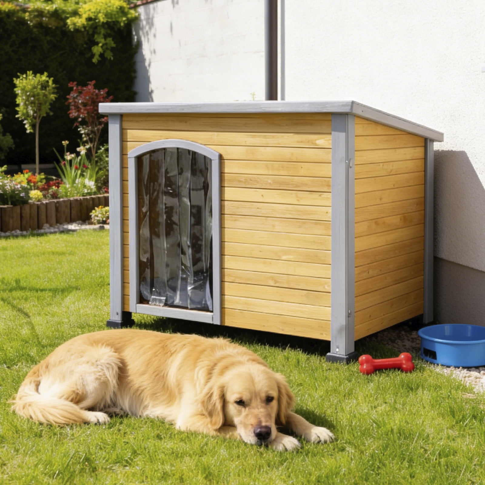 Holaki Extra Large Dog House Outdoor Weatherproof Wooden Dog Kennel Dog Houses for Large Dogs Outside Indoor Dog House Doghouse for Winter with Raised Feet,Natural Holaki Extra Large Dog House Outdoor Weatherproof Wooden Dog Kennel Dog Houses for Large Dogs Outside Indoor Dog House Doghouse for Winter with Raised Feet,Natural - Image 2