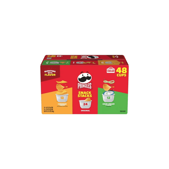 Pringles Snack Stacks Variety Pack Potato Crisps Cups, Original, Cheddar Cheese & Sour Cream Onion, 48 Count Mini Cups