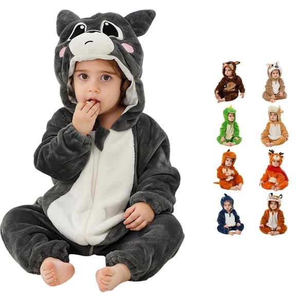 RMGVDSD Toddler Boys Girls Halloween Outfit Kids Baby Animal Onesie Pajamas Long Sleeve Cartoon Hooded Romper Jumpsuit for Fall Winter 6-12 Months