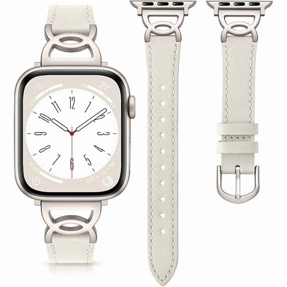 Slim Leather Band Compatible with Apple Watch Bands for Women 40mm 38mm 41mm 42mm 44mm 45mm 46mm, Top Grain Leather Band with DC-shaped Buckle for iWatch Band Series 11 10 9 8 7 6 5 4 3 2 1 SE
