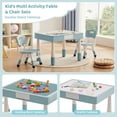 thumbnail image 3 of DOREROOM 4 in 1 Kids Table and 2 Chairs Set with Storage, Toddler Table and Chair Set for Kids Ages 3-10, Graffiti & Building Blocks Double-Sided Tabletop (Grayish Blue, 2 Chairs), 3 of 8