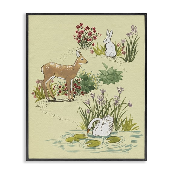 Stupell Industries Peaceful Spring Animals Black Framed Giclee Art, design by Grace Popp