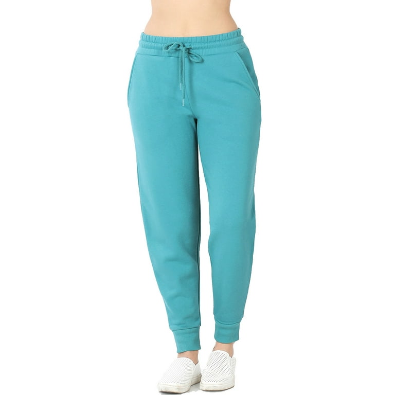 Women's Fleece Relax Fit Cropped Jogger Lounge Sweatpants Running Pants  (Fleece Dusty Teal, X-Large)