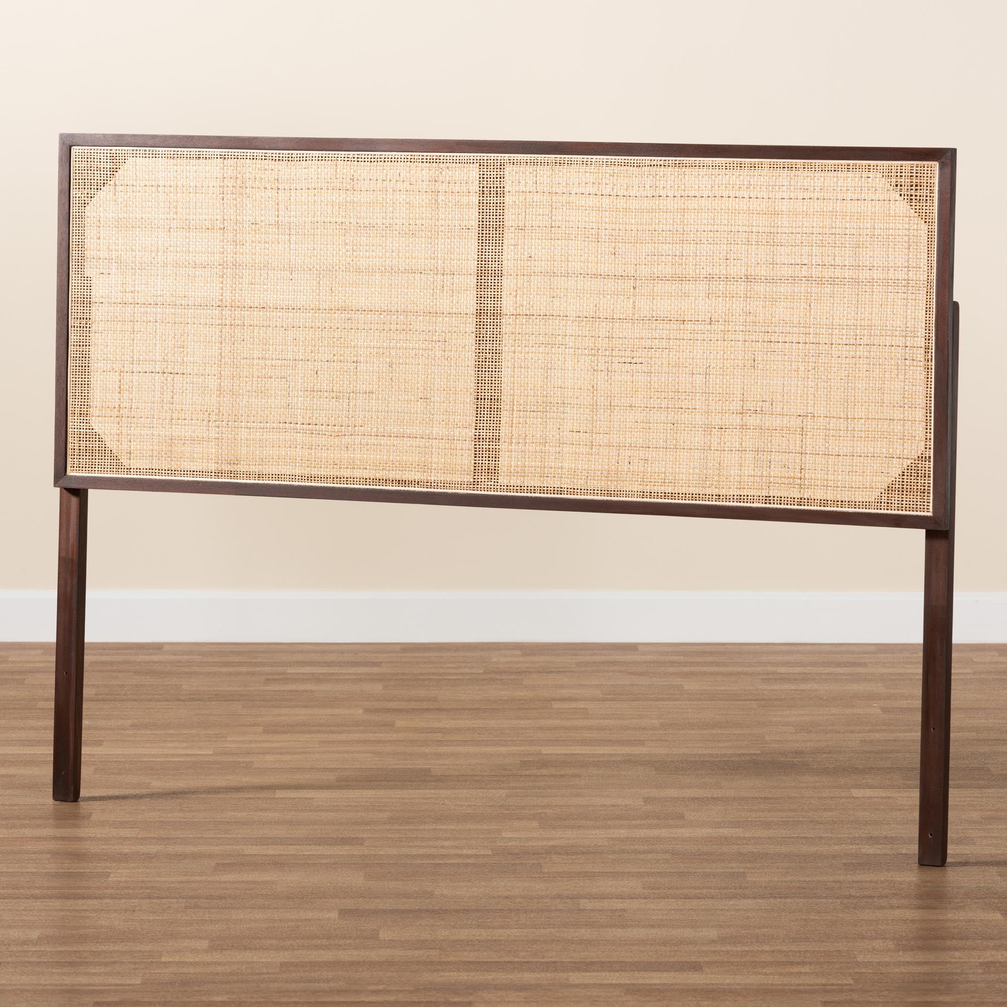 bali & pari Aurelia Rattan and Bayur Wood BOHO Headboard, Queen Size, Dark Brown
