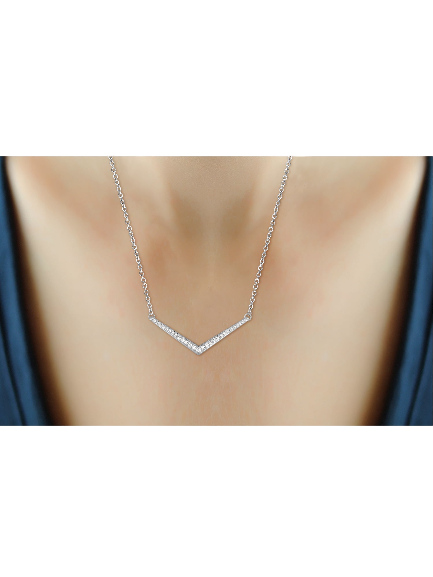Silver Chain Necklace for Women – .925 Sterling Silver V Shape Necklace with Sparkling Genuine 0.25 CTW White Diamonds – Chic, Sterling Silver Statement Necklace Gifts by JewelersClub