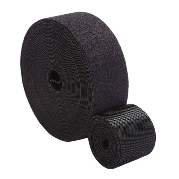 MAE Reusable Fastening Tape Cable Ties Roll 2 Inch Double Side Hook Roll Hook and Loop Cord Management Wire Organizer Straps Black 5 Yard