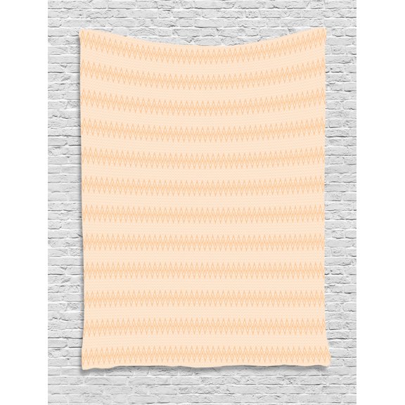 Geometric Tapestry, Pattern of Continuous Horizontal Zigzag Figures Abstract Geometric Print, Wall Hanging for Bedroom Living Room Dorm Decor, 40W X 60L Inches, Champagne White, by Ambesonne