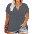 thumbnail image 2 of Tamaño Más Manga Corta Tops para las Mujeres Casual Color Sólido Suelto V-Cuello Tee, Poliéster Más Tamaño Blusa, Lavado a Mano Verano Casual Top, 2 of 9