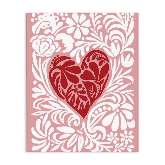 Stupell Industries Eclectic Red Leafy Heart on Pink Canvas Art, 16 x 20, by Cindy Jacobs