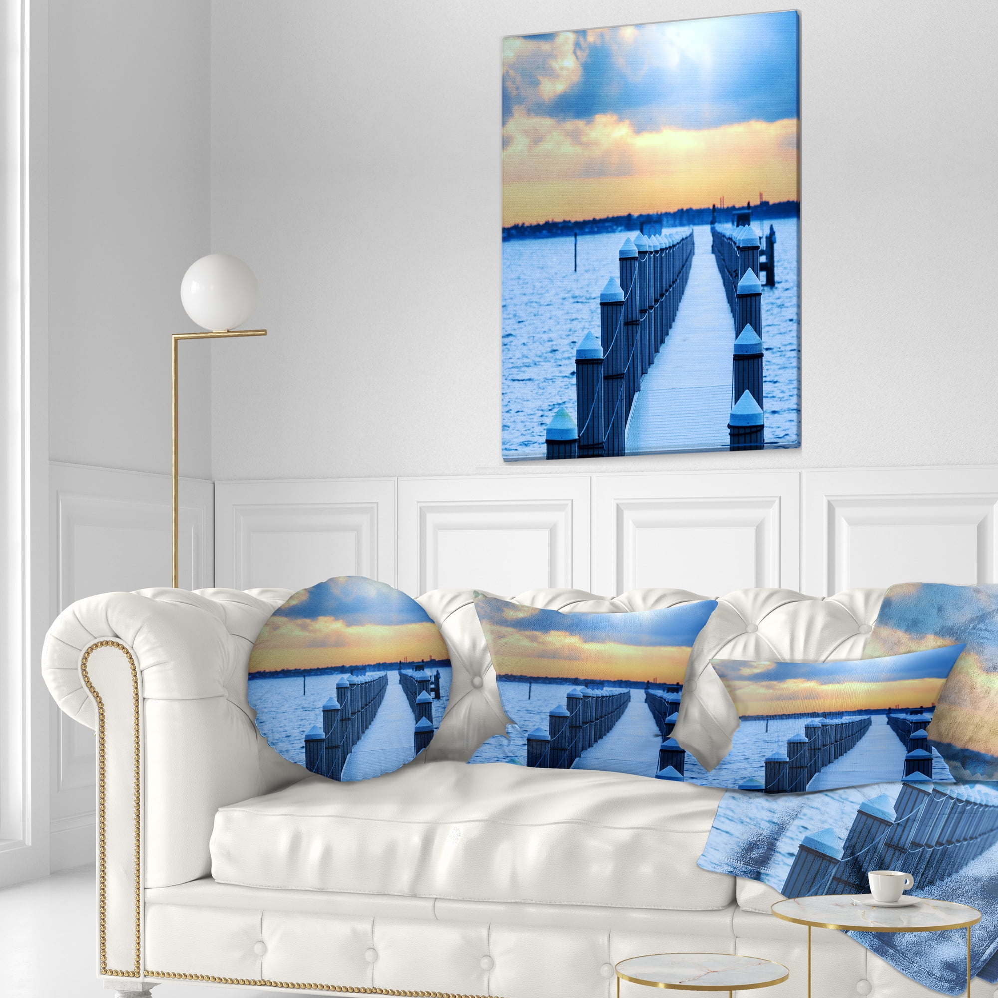 Designart Fantastic Blue Boardwalk and Seashore - Bridge Throw Pillow - 12x20