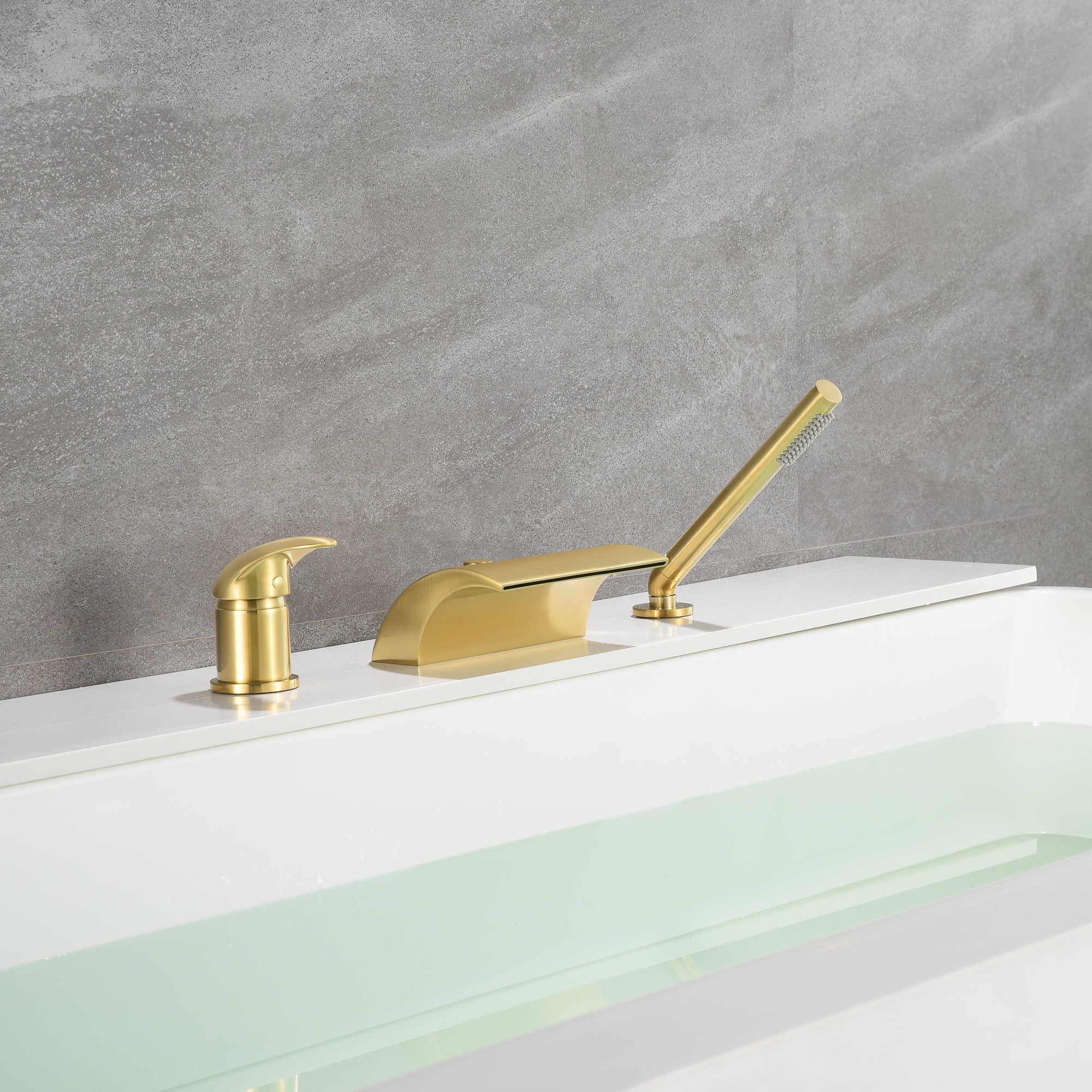 Brushed Gold Roman Tub Faucet with Hand Shower,Waterfall Spout with Diverter