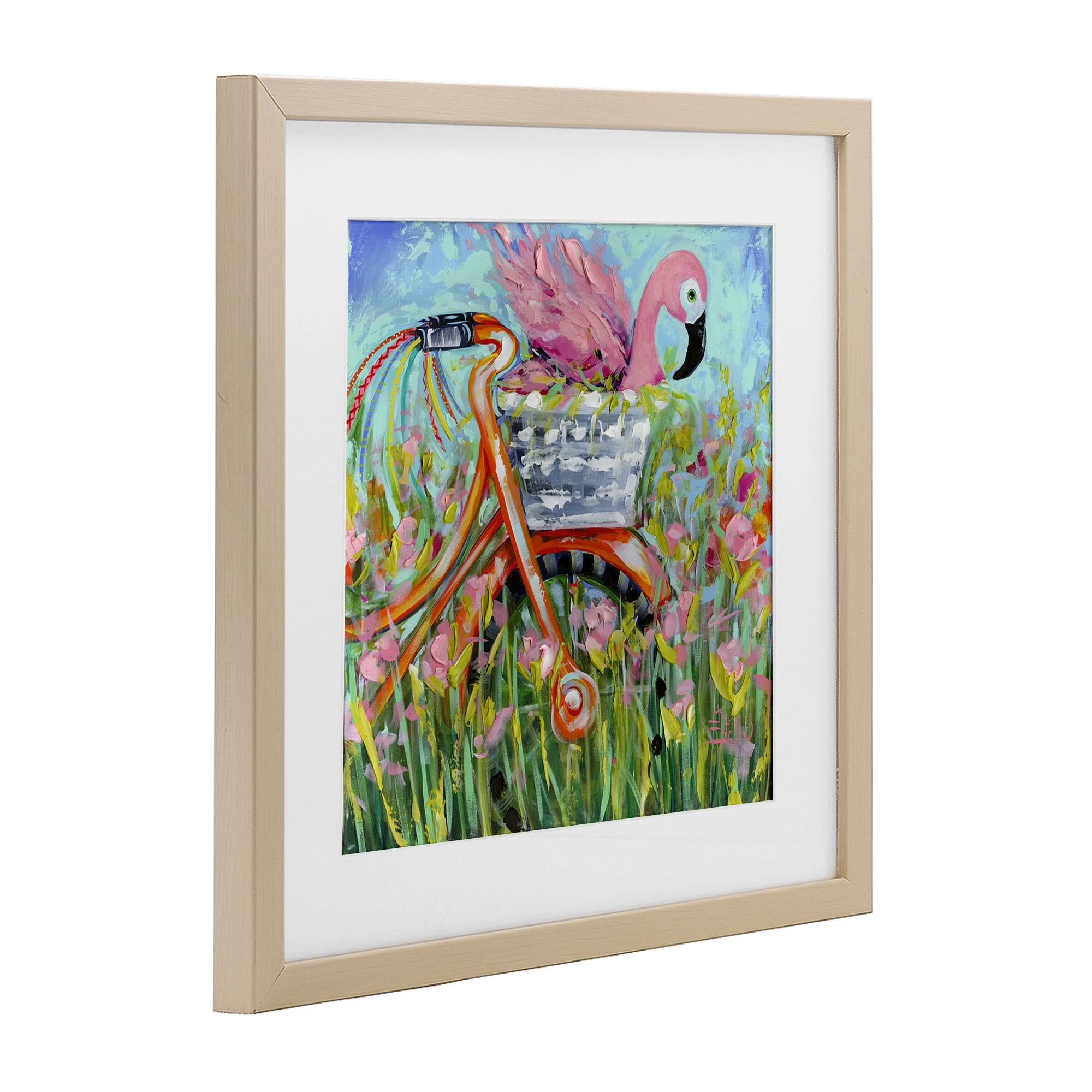 Stupell Industries Flamingo's Free Bicycle Ride Birch Framed Print Under Glass, design by Estelle Grengs