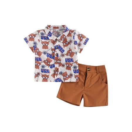 

Toddler Baby Boys 4th of July Gentleman OutfitsGlasses Cow Print Shirts Casual Shorts Summer Kids Clothes