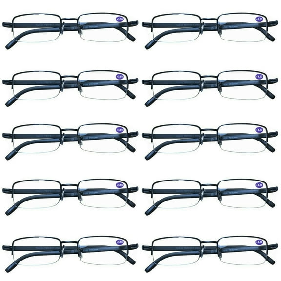 10 Pairs Mens Metal Frame Rectangle Half Frame Reading Glasses Classic Readers 0.75
