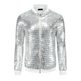 thumbnail image 5 of Chaquetas Varsity de lentejuelas INSPIRE CHIC para hombres, chaqueta bomber de béisbol brillante y chispeante, con cremallera, XL, plateada, 5 of 5