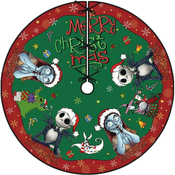 Nightmare Before Xmas Christmas Tree Skirt 48 Inch Tree Collar Holiday New Year Winter Xmas Tree Decor Christmas Tree Ornament Christmas Decorations for Home Party