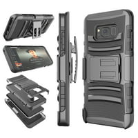 Galaxy S8 / S8 Plus Case, Samsung S8 Holster Belt, Tekcoo [Hoplite] Shock Absorbing [Black] Locking Clip Defender Heavy Full Body Kickstand Carrying Armor Cases Cover