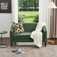 thumbnail image 2 of 50" Faux Leather Small Barrel Love Seat Settee, Diamond Tufted Back Compact Loveseat Sofa with Nailhead Trim, Modern 2-Seater Couch with Solid Wood Legs for Small Spaces, Apartments, Green, 2 of 15