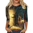 thumbnail image 2 of JoveMarine Halloween Shirts for Women, 3/4 Sleeve Crew Neck with Moon Bat Print, Loose Fit Fall Graphic Tee,Black L, 2 of 7