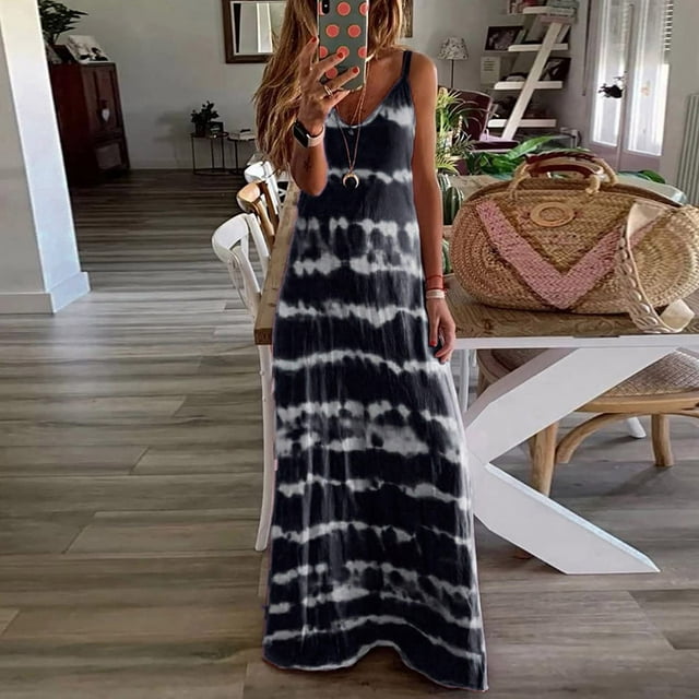 SMihono Robe Maxi Bohème d'Été pour Femmes Grande Taille Mode Vacances Été Manches Rayures Imprimé Col en V Aguichant Décontractée Longue Robe Maxi Plage Robe d'Été
