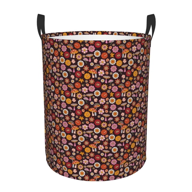 Balery 70s Groovy Hippie Retro Cesta de ropa redonda con asas, impermeable, independiente, para ropa, juguetes, dormitorio y familia-Small