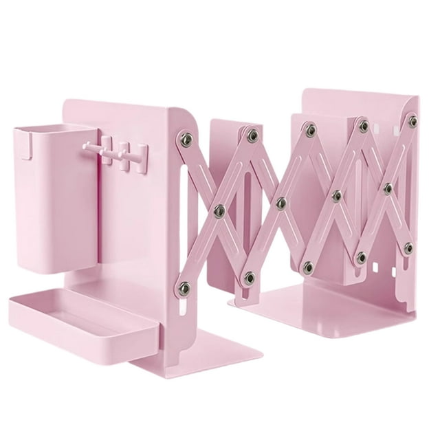 Tall Heavy Duty Metal Adjustable Bookends Organizer With Removable Pen Holder Tray And Hook For Desk Home Library