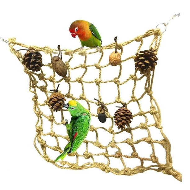 Red De Escalada Para Loros, Cuerda De Cáñamo, Hamaca Para Pájaros Con Juguetes De Nueces, Red Para Columpio De Pájaros Speravity PT002577-00
