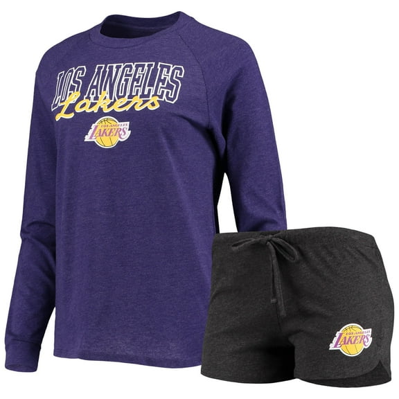 Women's Concepts Sport Heathered Black/Heathered Purple Los Angeles Lakers Raglan Long Sleeve Top & Shorts Sleep Set