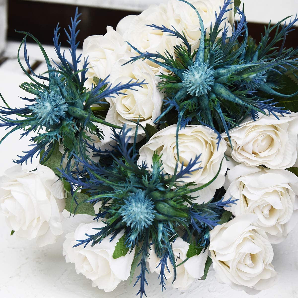 Viworld Real Size Artificial Thistle Flowers Real Touch 8 Stems Rustic Blue Thistle Decor Spray Eryngium | Sea Holly for Wedding Bouquet Centerpiece 26 inches
