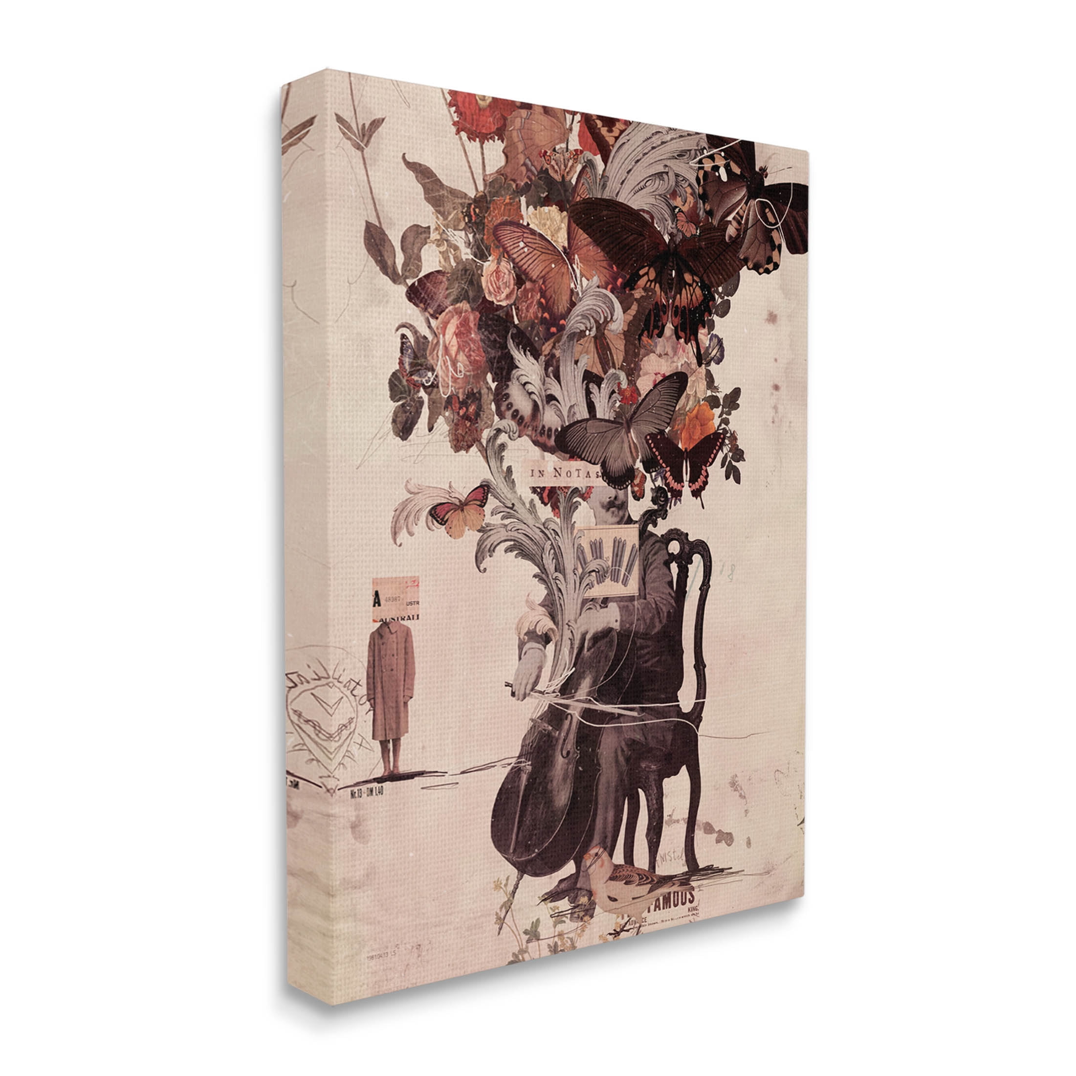 Stupell Industries Musician Butterfly Botanicals Collage Graphic Art Gallery Wrapped Canvas Print Wall Art, Design by Matheus Lopes Castro